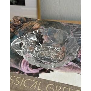 Vintage Indiana Glass Bowl W/ Wild Rose Pattern And Handle - Trinket Dish